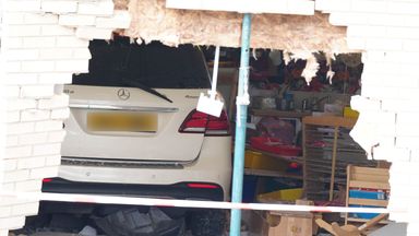 Mercedes car crashes through primary school wall before stopping in classroom