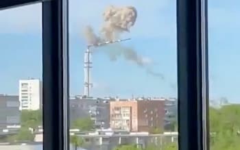 Watch: Russian rockets destroy Kharkiv television tower