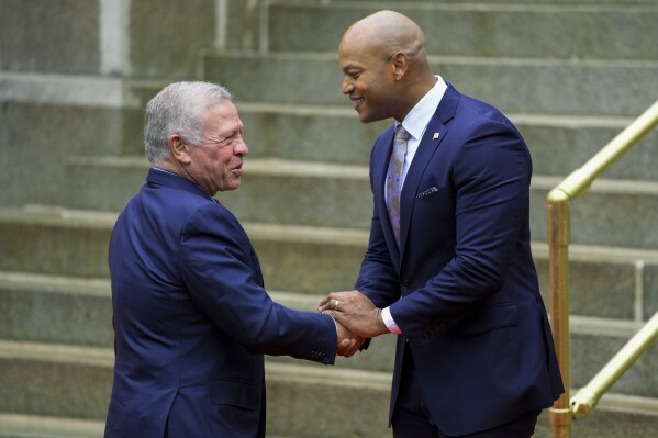 Maryland Gov. Wes Moore welcomes King Abdullah II of Jordan to state Capitol