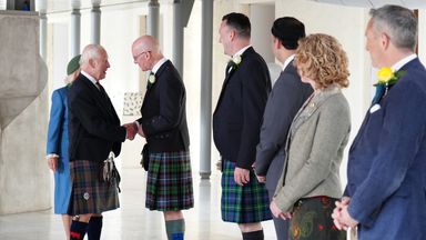 King Charles hails 'uniquely special' Scotland as it marks Holyrood milestone - before being hugged by woman