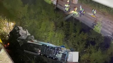 Lorry falls 60 metres from bridge on M6 in Cheshire